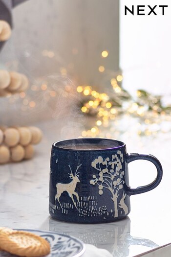 Navy Blue Christmas Deer Scene Mug (D24496) | £6.50