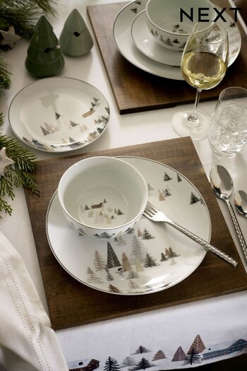 12 Piece White Christmas Scene Dinner Set (D24551) | £55