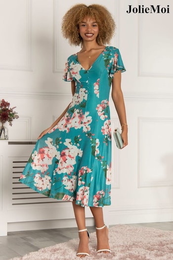 Jolie Moi Green Bellona Fit & Flare Mesh Dress (D24591) | £75