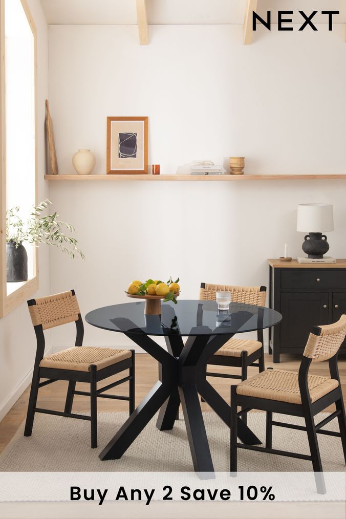 Black glass round store dining table