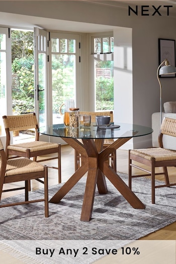 Dark Natural Oak Effect Oslo Solid Oak & Glass Bar Round 4 Seater Dining Table (D24611) | £475