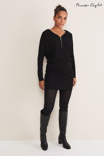 Phase Eight Becca Black Zip Neck Detail Dress (D24627) | £99