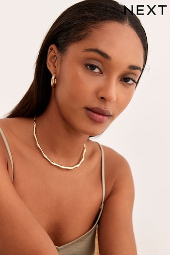 Gold Tone Recycled Metal Bamboo Slim Torque Necklace (D24640) | £14