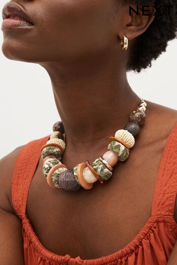 Brown Beaded Statement Necklace (D24649) | £20