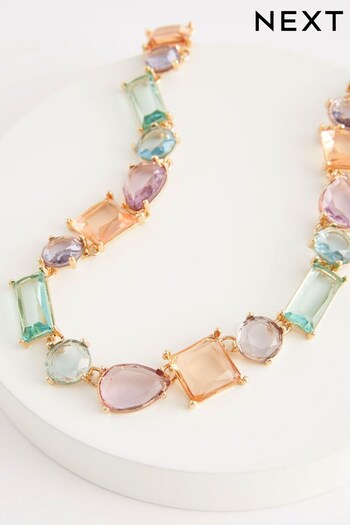 Green/Purple Transparent Stone Necklace (D24657) | £16