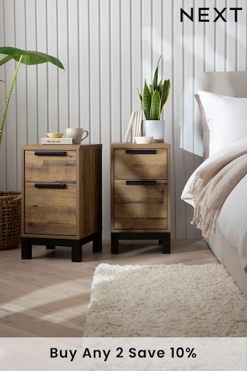 Dark Bronx Oak Effect Set of 2 Bedside Table (D24822) | £250