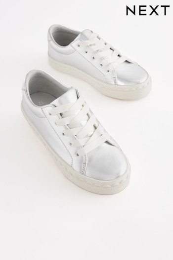 Silver Scallop Detail Lace-Up Trainers (D25028) | £21 - £28