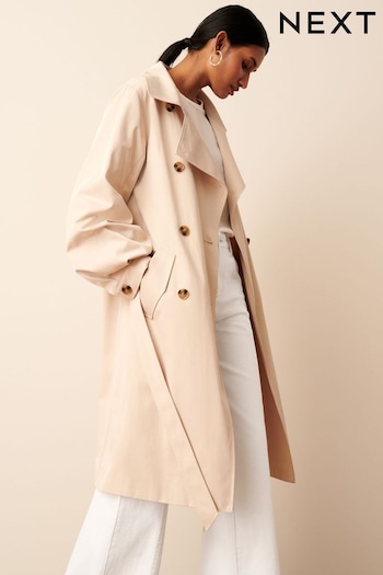 Stone Cream Balloon Sleeve Belted Trench Coat (D25062) | £72
