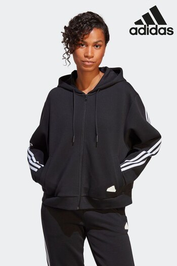 adidas Black Sportswear Future Icons 3-Stripes Full-zip Hoodie (D25122) | £60