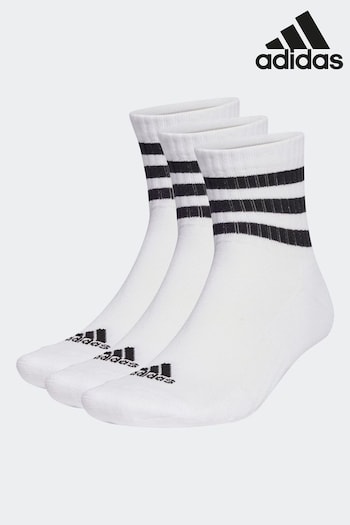 adidas White Performance 3-Stripes Cushioned Sportswear Mid-Cut Socks 3 Pairs (D25128) | £12