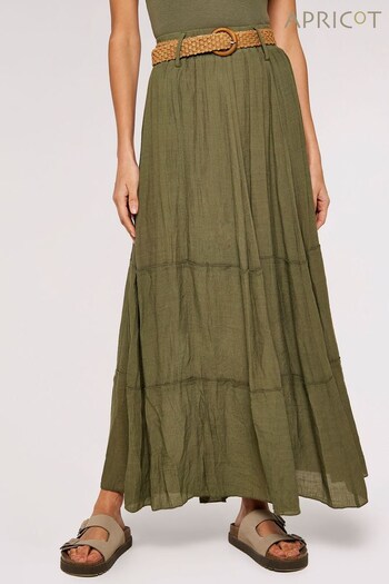 Apricot Green Slub Shimmer Belt Maxi Skirt (D25148) | £32