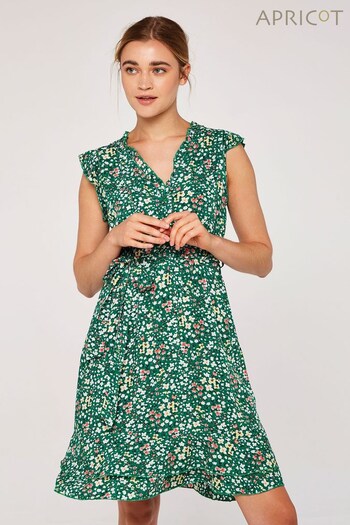 Apricot Green Ditsy Cluster Ruffle Dress (D25149) | £30