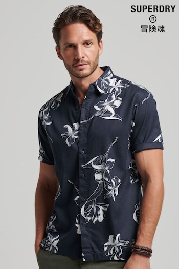 Superdry Mono Hibiscus Navy Vintage Hawaiian Short Sleeve Shirt (D25644) | £45