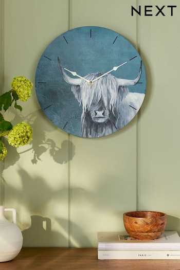Teal Blue Hamish The Highland Cow 30cm Wall Clock (D25663) | £20