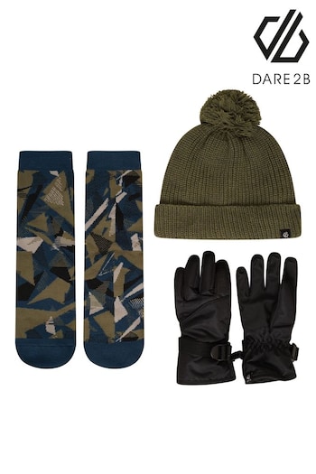 Khaki Green Dare 2b x JuzsportsShops Boys Ski Gloves, Hat And Socks Set (D25931) | £30