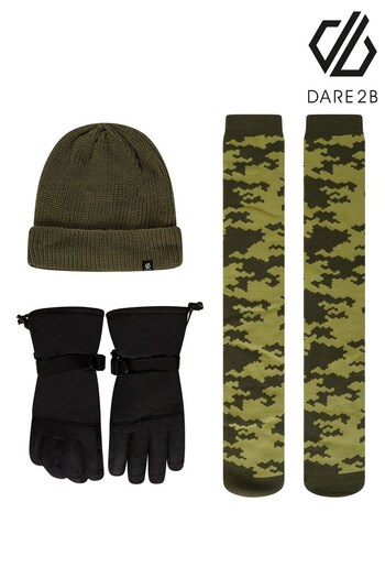 Khaki Green Dare 2b x JuzsportsShops Mens Ski Gloves, Hat And Socks Set (D25933) | £45