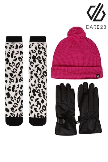 Pink Dare 2b x Atelier-lumieresShops Cream Ski Gloves, Hat And Socks Set (D25934) | £30