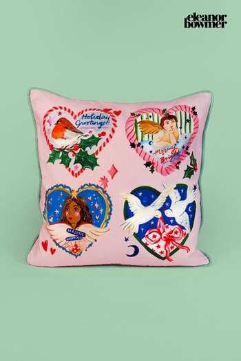 Eleanor Bowmer Pink Christmas Hearts Cushion (D25947) | £25
