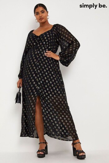 Simply Be Black Foil Print Maxi Dress (D25993) | £49
