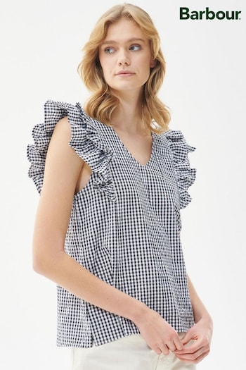 Barbour® Navy Check Thistle Ruffle Top (D26098) | £60