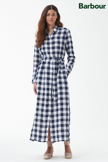 Barbour® Navy Barbour® Navy Check Marine Belted Shirt Maxi Dress (D26112) | £119