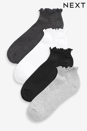 Monochrome Frill Top Cushion Sole Trainer Socks 4 Pack (D26159) | £10