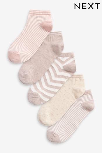 Oatmeal kleding/White Stripe Trainer Socks 5 Pack (D26160) | £10