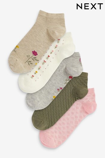 Oatmeal Ditsy Floral Trainer Socks 5 Pack (D26162) | £10