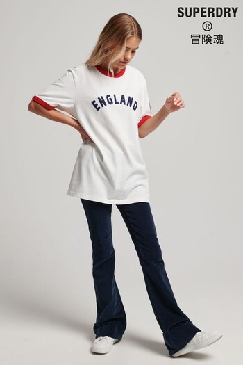Superdry White Ringer Sleeve Football England T-Shirt (D26295) | £35