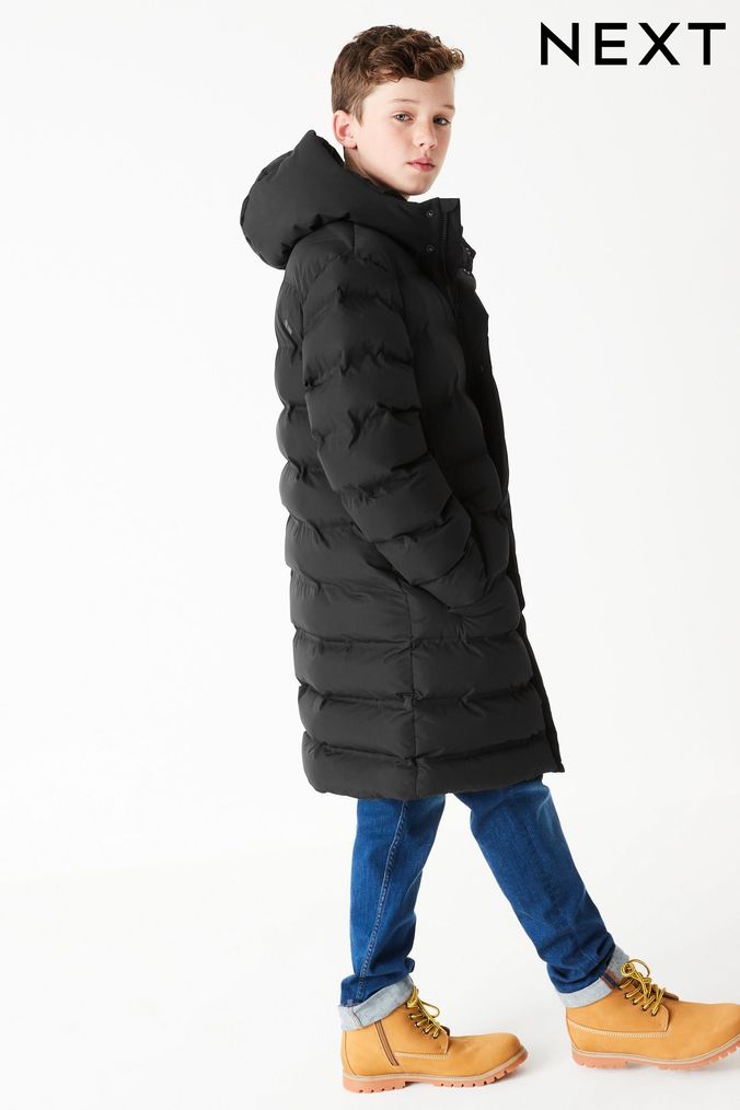 Black Longline Puffer Coat (3-17yrs) (D26710) | £44 - £60