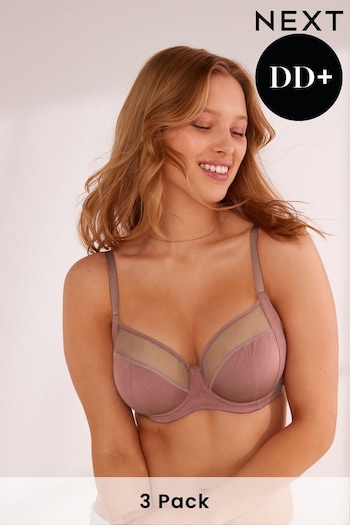 Sage Green/Pink/Cream DD+ Non Pad Full Cup Bras 3 Pack (D26714) | £45