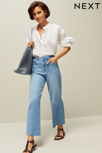 Mid Blue Denim Cropped Wide Leg Missguided Jeans (D26760) | £38