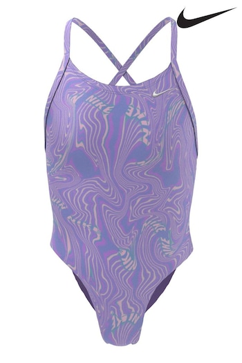 Lilac Purple silver Nike Hydrastrong Multi Print Lace Back Swimsuit (D26797) | £28