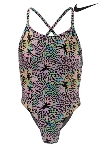 Pink Nike Hydrastrong Multi Print Lace Back Swimsuit (D26798) | £28
