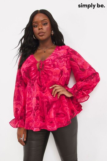 Simply Be Pink Marble Print Tie Front Blouse (D26969) | £28