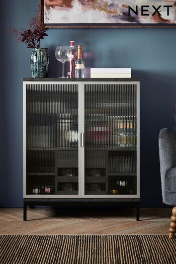Black Bronx Glass and Oak Effect Drinks Cabinet (D27216) | £425