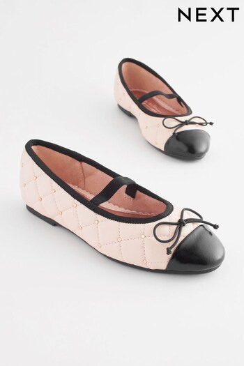 Pink/Black Quilted Stud Bow Ballerina M0001 Shoes (D27344) | £25 - £32