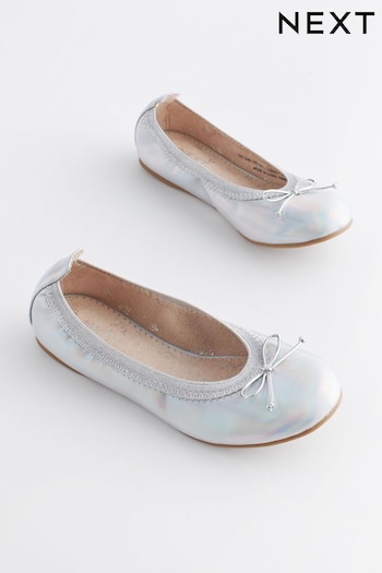 Metallic Silver Stretch Bow Ballerina Shoes (D27346) | £18 - £25