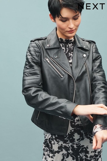 Black Leather Biker Jacket (D27349) | £210