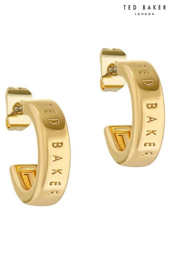 Ted Baker Gold Tone Helanna Nano Logo Hoop Earrings (D27372) | £30