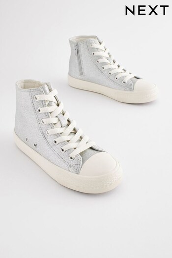 Silver Sparkle Standard Fit (F) Lace-Up High Top Trainers (D27628) | £21 - £28