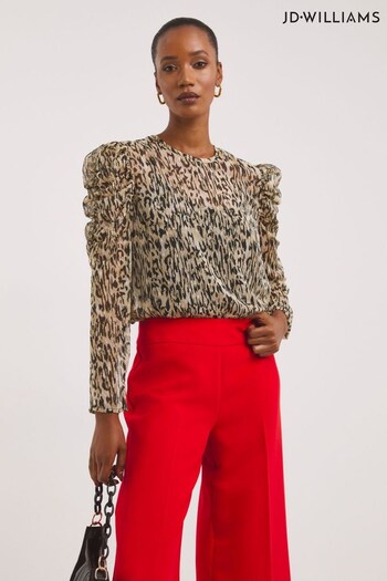 JD Williams Animal Print Ruched Sleeve Top (D27819) | £28