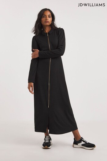 JD Williams Black Soft Touch Jersey Zip Front Midi Dress (D27829) | £34