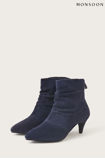 Monsoon Blue Ruched Suede Kitten Heel Boots (D27893) | £75