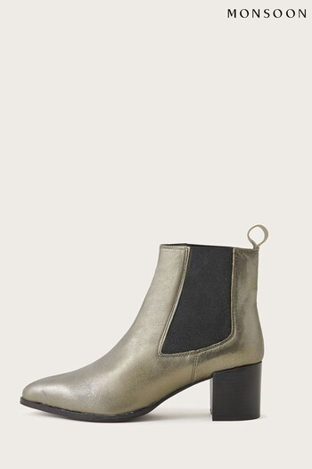 Monsoon	Natural Metallic Leather Ankle entrenamiento Boots (D27899) | £80