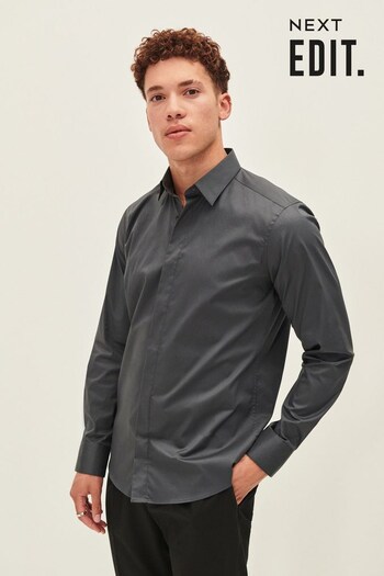 Charcoal Grey Slim Fit Single Cuff EDIT Stretch Shirt (D27969) | £38