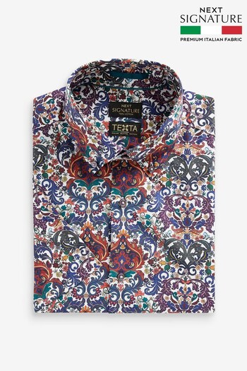 Purple Floral Regular Fit Signature Made In Italy Texta Print Shirt (D27973) | £45