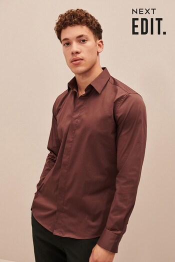 Chocolate Brown Slim Fit Single Cuff EDIT Stretch Shirt (D27982) | £38