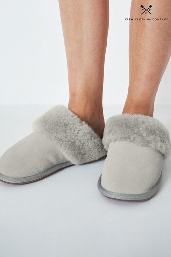 Crew Clothing Company Graphite Grey Leather Slippers (D28422) | £49