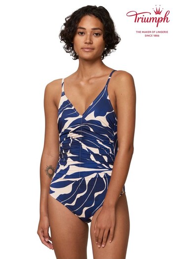 Triumph Blue Padded Ruched Tummy Flattering Swimsuit (D28501) | £70